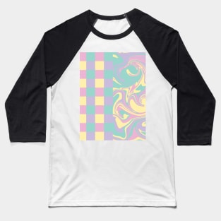 Checks and Swirls - Pastel Pink, Yellow, Purple and Green Baseball T-Shirt